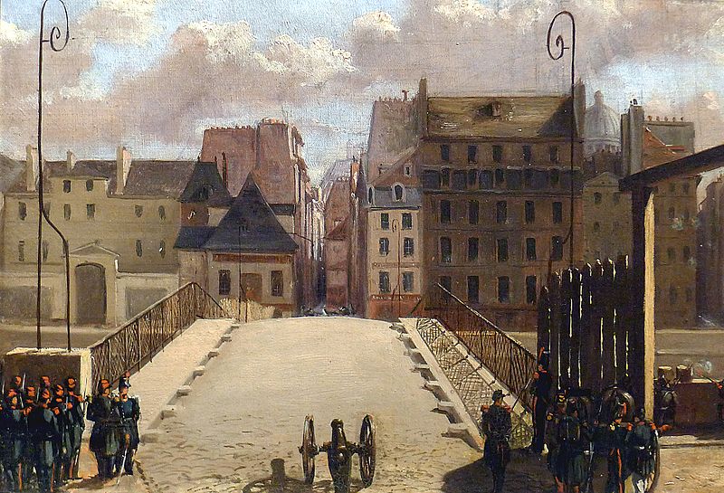 Pont de l'Archevêché à Paris, gardé par les troupes durant la révolution de 1848. Tableau du Musée Carnavalet