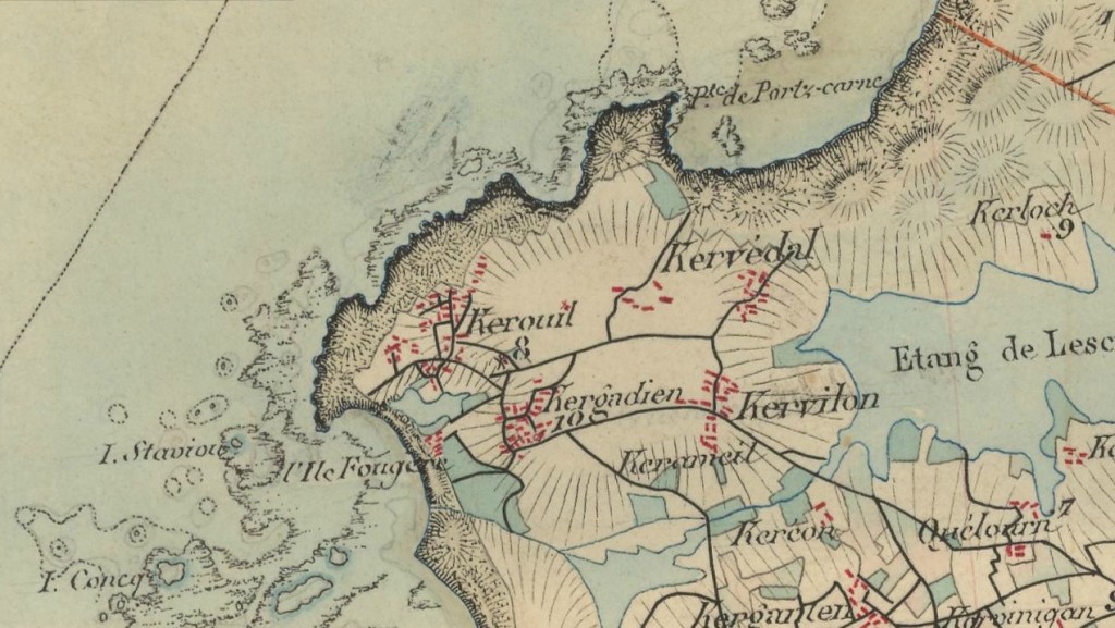 Saint-Guénolé en 1850 ; carte de l'état-major.